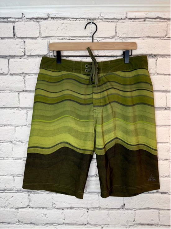 Prana Other - Men's Prana Board Shorts size 34 Medium Green Striped Unlined Swim Trunks